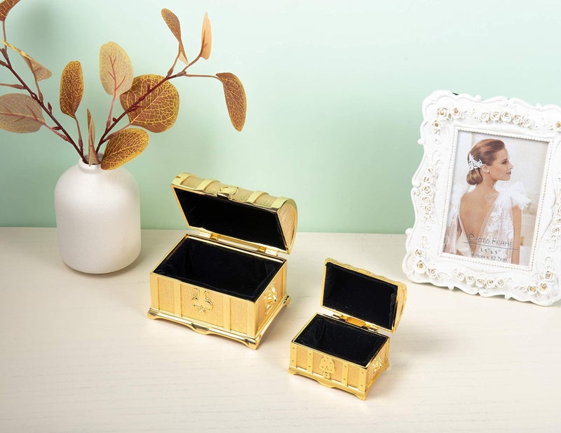 Feyarl 3.9inch Vintage Gold Treasure Box Jewelry Trinket Organizer Collection Keepsake Ring Earrings Decorative Box Stones Chest Case for Girl Women - Image 5